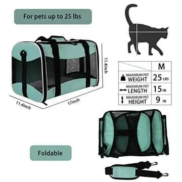 Cat Carrying Case Pet Dog Carrier Soft-Sided Cat Bag Airline Approved, Pet Travel Carrier Up to 15 Lbs, Collapsible Cat Carrier Dog Carrier for Medium Cats Small Cats Dogs(17x11x11 Green)
