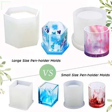 LET'S RESIN 2Pcs Large Pen Holder Epoxy Resin Molds Hexagon Round Silicone Molds