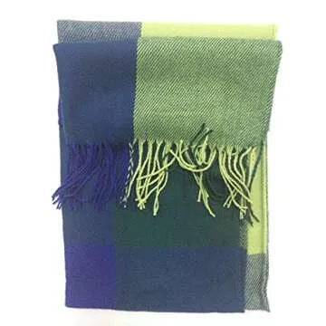 Wander Agio Women's Fashion Long Shawl Big Grid Winter Warm Large Scarf Green