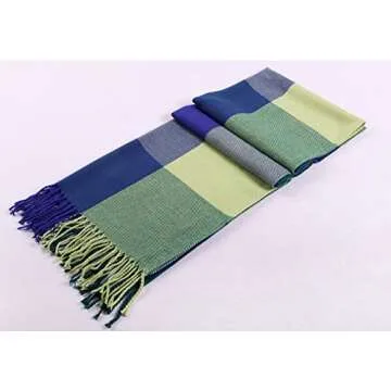 Wander Agio Women's Fashion Long Shawl Big Grid Winter Warm Large Scarf Green