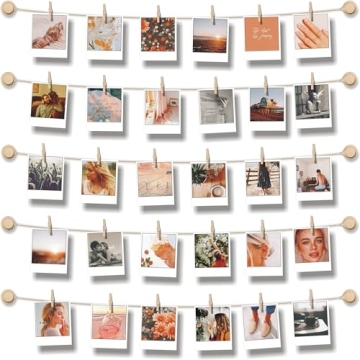 BIZYAC Hanging Photo Display Room Wall Decor - Sculptural Picture Frames Collage - 5 Strings with 30...