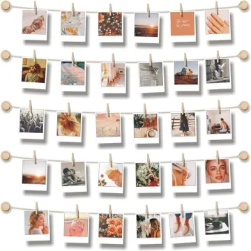 BIZYAC Hanging Photo Display Room Wall Decor - Sculptural Picture Frames Collage - 5 Strings with 30...