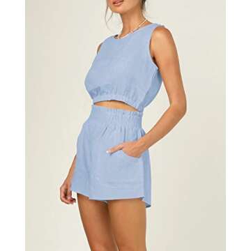 Eurivicy Women's 2 Piece Outfits Sleeveless Crop Tank Top and High Waist Pocketed Shorts Loose Summer 2pcs Short Sets