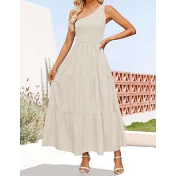 ZESICA Women's Bohemian Floral Print One Shoulder Dress - Beige, X-Large