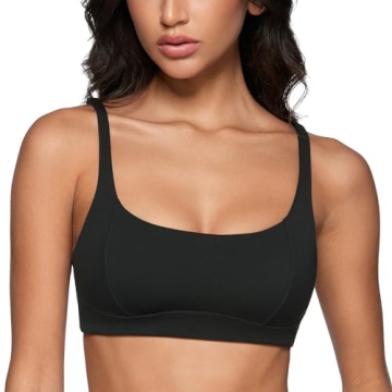 INGIA Women's Square Scoop Neck Sports Bra - Padded Low Impact Yoga Bandeau Top