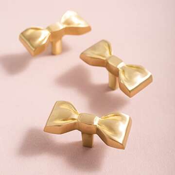 WAYUTO 1 Pair Brass Bow Tie Cabinet Knobs for Furniture