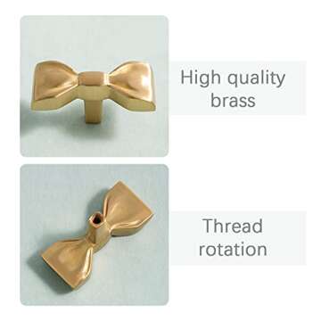WAYUTO 1 Pair Brass Bow Tie Cabinet Knobs for Furniture