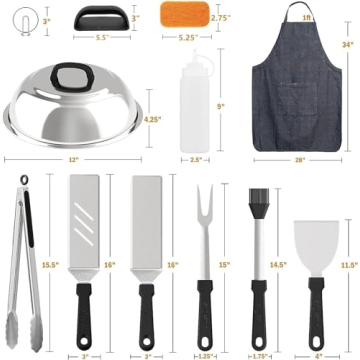 30-Piece Griddle Cleaning Kit and Grill Accessories for Blackstone, Spatula Set, Apron, Scraper, Melting Dome, Egg Rings, Squeeze Bottles, Tongs and Fork Included