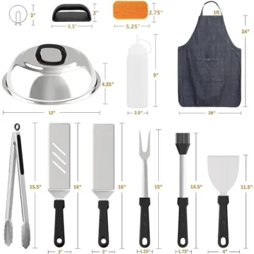 30-Piece Griddle Cleaning Kit and Grill Accessories for Blackstone, Spatula Set, Apron, Scraper, Melting Dome, Egg Rings, Squeeze Bottles, Tongs and Fork Included