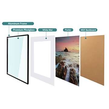 POUKROO A2 Poster Frame,16.5x23.4 Black Thin Aluminum Picture Frames with Polished Plexiglass,Easy t...