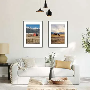 POUKROO A2 Poster Frame,16.5x23.4 Black Thin Aluminum Picture Frames with Polished Plexiglass,Easy to Hang,Display Picture A2 without Mat or A3 with Mat for Wall Mounting Horizontally and Vertically