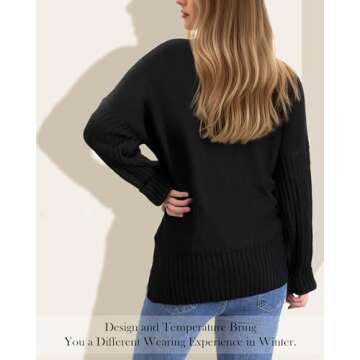 Ymomode Women's Turtleneck Oversized Sweaters Batwing Sleeve Spilt Casual Loose Knit Tunic Pullover Sweater Tops 2024 Fall Outfits M Black