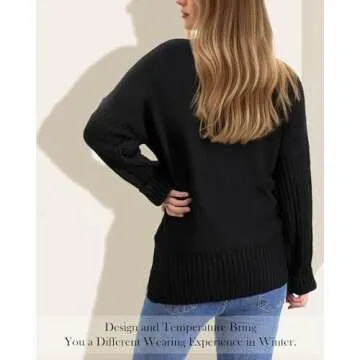 Ymomode Women's Turtleneck Oversized Sweaters Batwing Sleeve Spilt Casual Loose Knit Tunic Pullover Sweater Tops 2024 Fall Outfits M Black