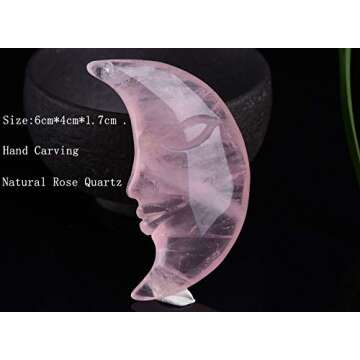 JIC Gem Moonstone Crystals Natural Rose Quartz Gemstone Hand Made Crescent Moon Shape Crystal for Me...