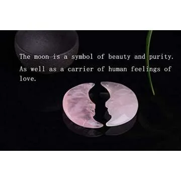 JIC Gem Moonstone Crystals Natural Rose Quartz Gemstone Hand Made Crescent Moon Shape Crystal for Meditation Collection Home Office Decor Gift
