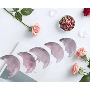 JIC Gem Moonstone Crystals Natural Rose Quartz Gemstone Hand Made Crescent Moon Shape Crystal for Meditation Collection Home Office Decor Gift