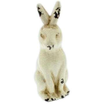 The Bridge Collection Distressed White Ceramic Rabbit Figurine- White Ceramic Bunny Home Decor- Cera...