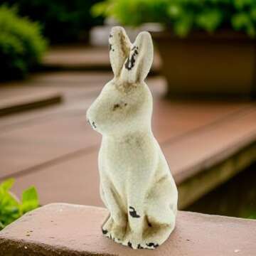 The Bridge Collection Distressed White Ceramic Rabbit Figurine- White Ceramic Bunny Home Decor- Ceramic Figurines Decorations- Small Rabbit Figurine and Statue- Decorative Bunny for Home Decor