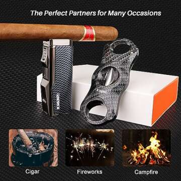 All-in-one Cigar Lighter with V Cigar Cutter, Built-in Cigar Punch, Cigar Holder, Quad Windproof Jet Flame, 4 in 1 Refillable Torch Lighter Set with Gift Box, Cool lighters for Smoking, Birthday