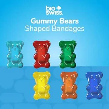 BioSwiss Bandages, Gummy Bear Shaped Self Adhesive Bandage, Latex Free Sterile Wound Care, Fun First Aid Kit Supplies for Kids, 24 Count