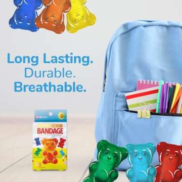 BioSwiss Bandages, Gummy Bear Shaped Self Adhesive Bandage, Latex Free Sterile Wound Care, Fun First Aid Kit Supplies for Kids, 24 Count