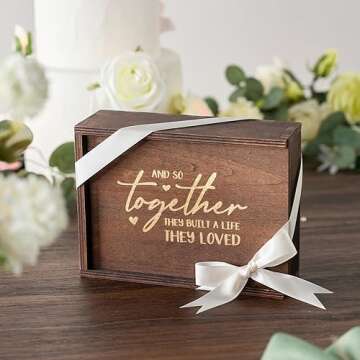 AW BRIDAL Wedding Keepsake Box Wood Memory Box Decorative Gift Box Wedding Engagement Gifts for Couples Anniversary Bridal Shower Gifts
