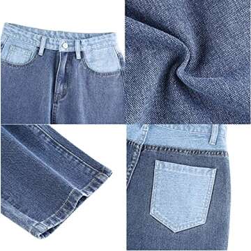 Women Patchwork Jeans High Waisted Straight Leg Stretch Denim Pants Girls Fashion Color Block Patch Jeans