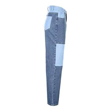 Women Patchwork Jeans High Waisted Straight Leg Stretch Denim Pants Girls Fashion Color Block Patch Jeans