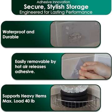 Jovware Adhesive Shower Caddy Strong Hooks for Organization