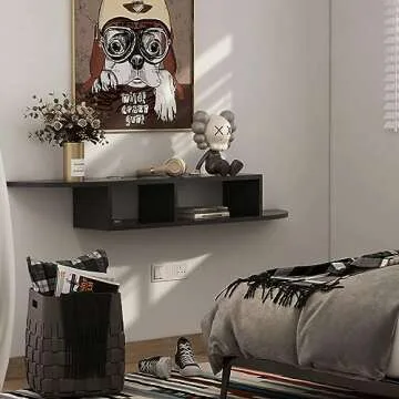 GHC Floating TV Stand, Wall Mounted Entertainment Center and Cabinet Shelf, TV Console with Storage, Media Console for DVD Player, Space-Saving Under TV Shelf for Bedroom, Living Room (Black)