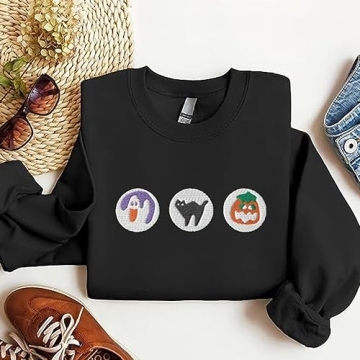 Spooky Ghost Pumpkin Embroidered Sweatshirt for Halloween