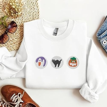 Spooky Ghost Pumpkin Embroidered Sweatshirt for Halloween
