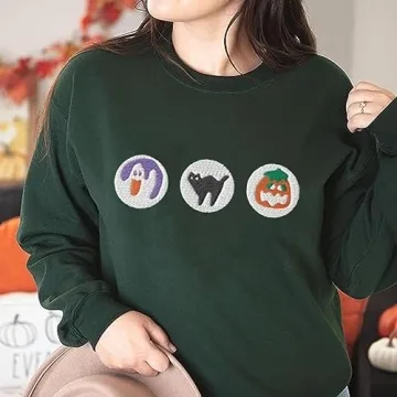 Spooky Ghost Pumpkin Embroidered Sweatshirt for Halloween