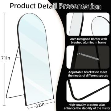 ZHUNFA Elegant Black Arched Full Length Mirror