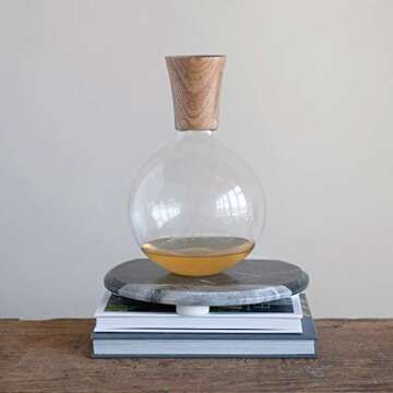 Creative Co-Op Elegant Glass & Mango Wood Decanter
