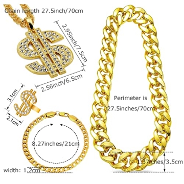 Acruccen 80s 90s Hip Hop Costume Jewelry Set