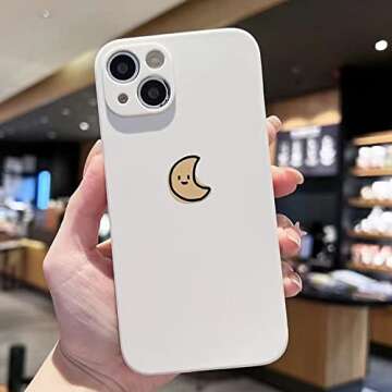 Casechics Compatible with iPhone Case,Silicone Cute Couple Matching Cartoon Sun Moon Camera Lens Protection Soft Shockproof Cover Phone Case (Whitesun,iPhone 13)