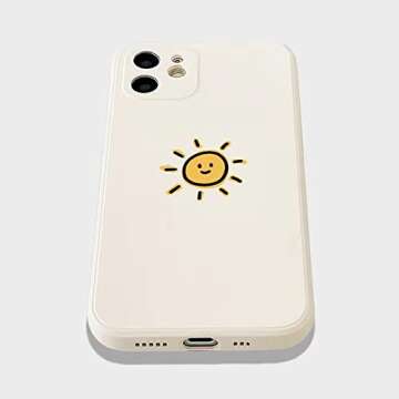 Casechics Compatible with iPhone Case,Silicone Cute Couple Matching Cartoon Sun Moon Camera Lens Protection Soft Shockproof Cover Phone Case (Whitesun,iPhone 13)