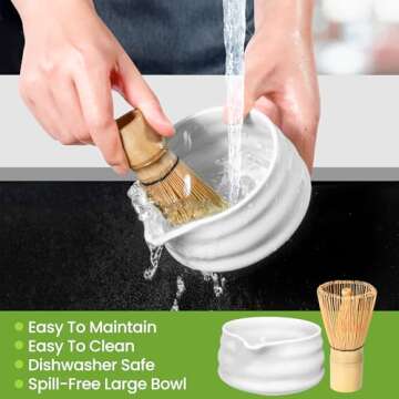 Matcha Whisk Set and Bowl, Matcha Making Kit Whisk, Bowl With Spout, Powder Starter Sifter, Ceramic Whisk Holder, Spoon Japanese Tea Tools For Ceremony Gift (White, 9 Pack)