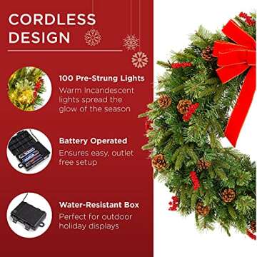 Best 30in Pre-Lit Battery Christmas Wreath to Enhance Decor