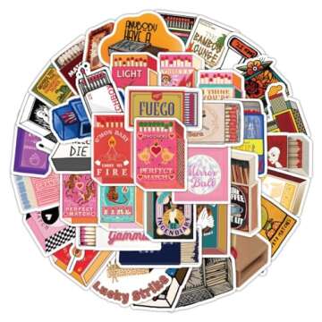 50Pcs Match Boxes Stickers Match Waterproof Vinyl Decals for Cup Water Bottles Laptop Luggage Comput...