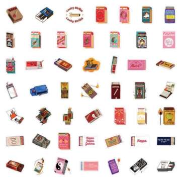 50Pcs Match Boxes Stickers Match Waterproof Vinyl Decals for Cup Water Bottles Laptop Luggage Computer Mobile Phone Guitar Skateboard