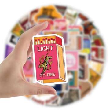 50Pcs Match Boxes Stickers Match Waterproof Vinyl Decals for Cup Water Bottles Laptop Luggage Computer Mobile Phone Guitar Skateboard