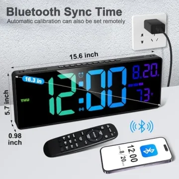 XREXS 16.3" Bluetooth Large Digital Wall Clock with Remote Control