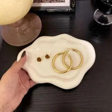 conviv Ceramic Jewelry Tray,Perfume Trinket Dish,Ring Key Bowl Vanity Cute Room Decor Aesthetic, Birthday Mother's Day Christmas Thanksgiving Day Warm House Gifts for Women(white+gift box)