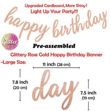 Aonor Rose Gold Birthday Party Decorations - Glittery Rose Gold Happy Birthday Banner and Tissue Pap...