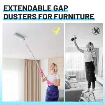 9 Pack Bendable Long Feather Duster Kit with 17-to-63 Inch Extension Pole, Microfiber Removable High Ceiling Fan Dusters with Telescopic Pole, Cobweb Duster, Indoor & Outdoor Extendable Duster