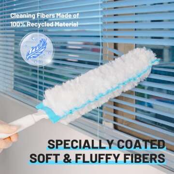 9 Pack Bendable Long Feather Duster Kit with 17-to-63 Inch Extension Pole, Microfiber Removable High Ceiling Fan Dusters with Telescopic Pole, Cobweb Duster, Indoor & Outdoor Extendable Duster