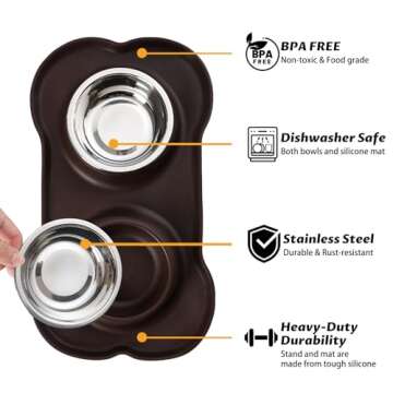 Hubulk Pet Dog Bowls - 2 Stainless Steel Bowls with No Spill Non-Skid Mat