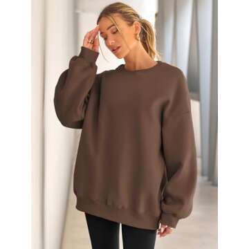 EFAN Womens Oversized Sweatshirts Hoodies Fleece Crewneck Sweaters Casual Tops Comfy Fall Fashion Outfits Winter Clothes 2025 Brown M